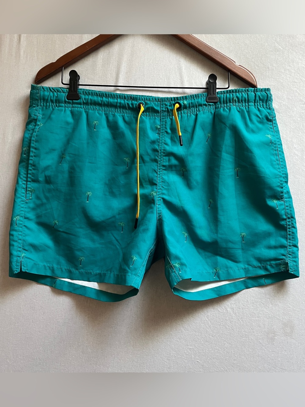 Bjorn Borg Teal Swim Trunks Palm Tree Print Yellow Drawstring Sz M